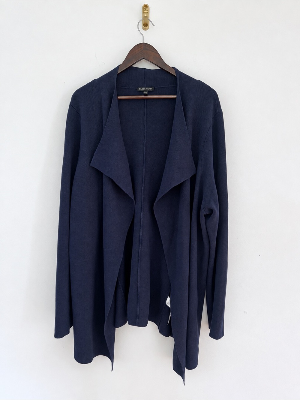Eileen Fisher Navy Silk Organic Cotton Waterfall Cardigan Plus Size 3X